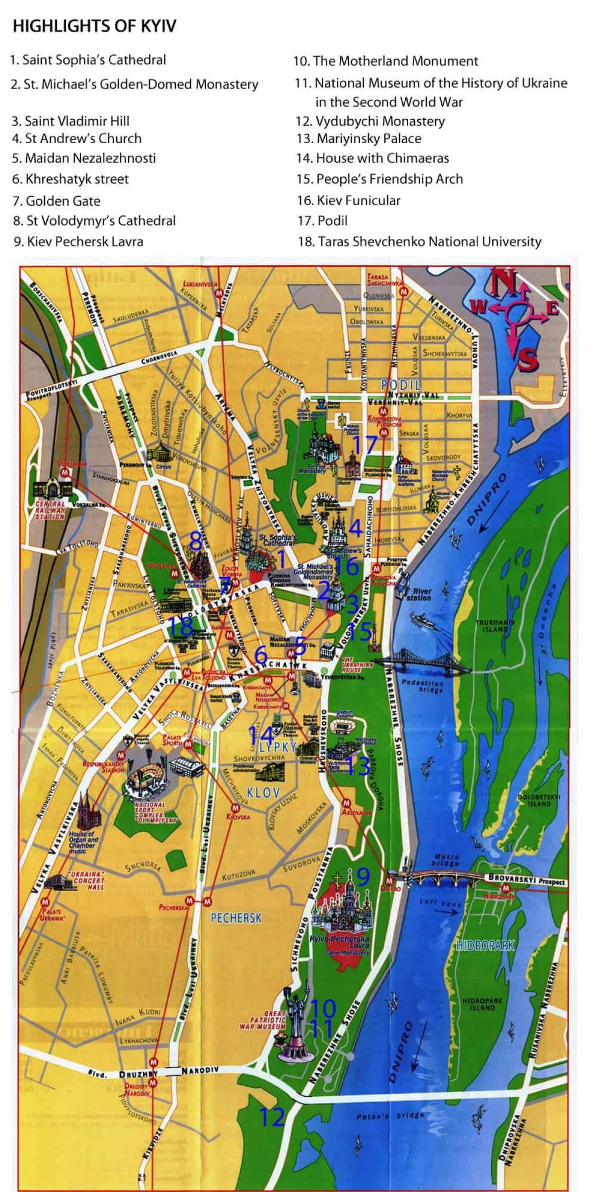 Kiev sightseeing map