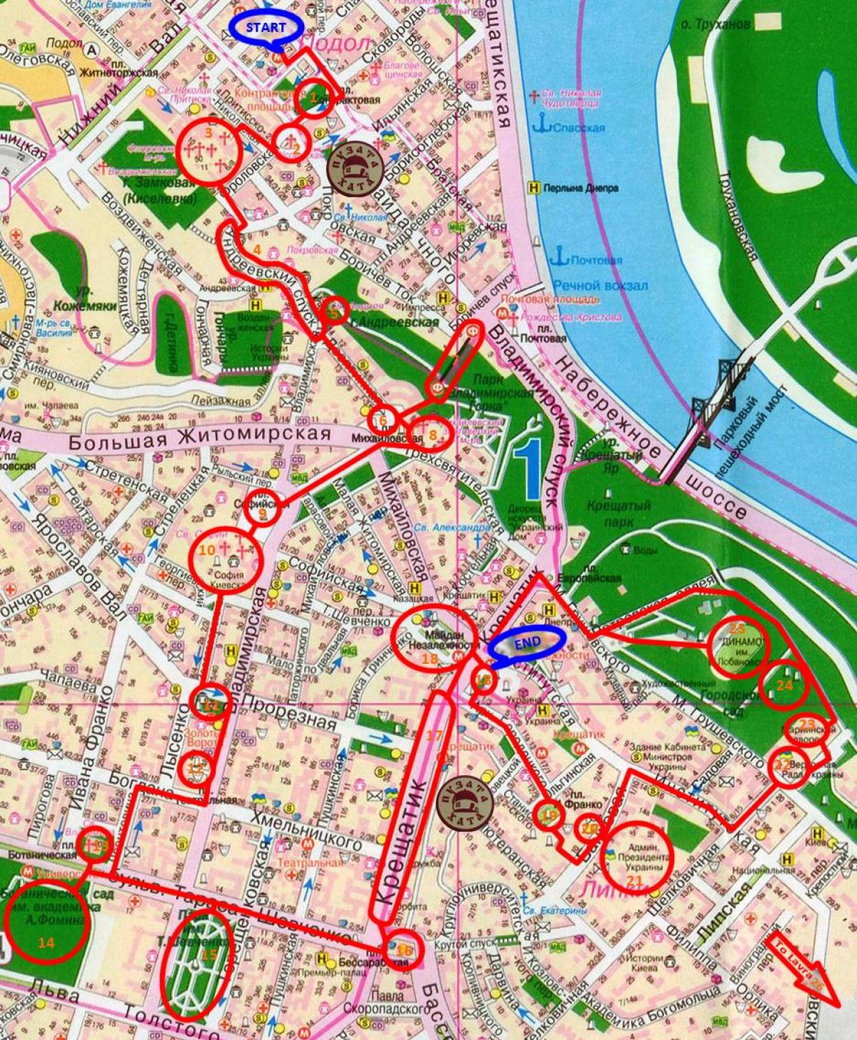 Kiev walking tours map